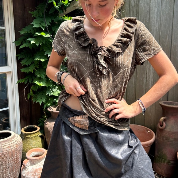 Ralph Lauren brown Kenyan African Ethnic Print ruffle trim short sleeve … - Picture 4 of 6